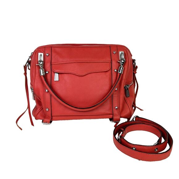 Rebecca Minkoff Cupid Satchel Crossbody Bag Orange Coral Leather Studded Pockets - Picture 1 of 16